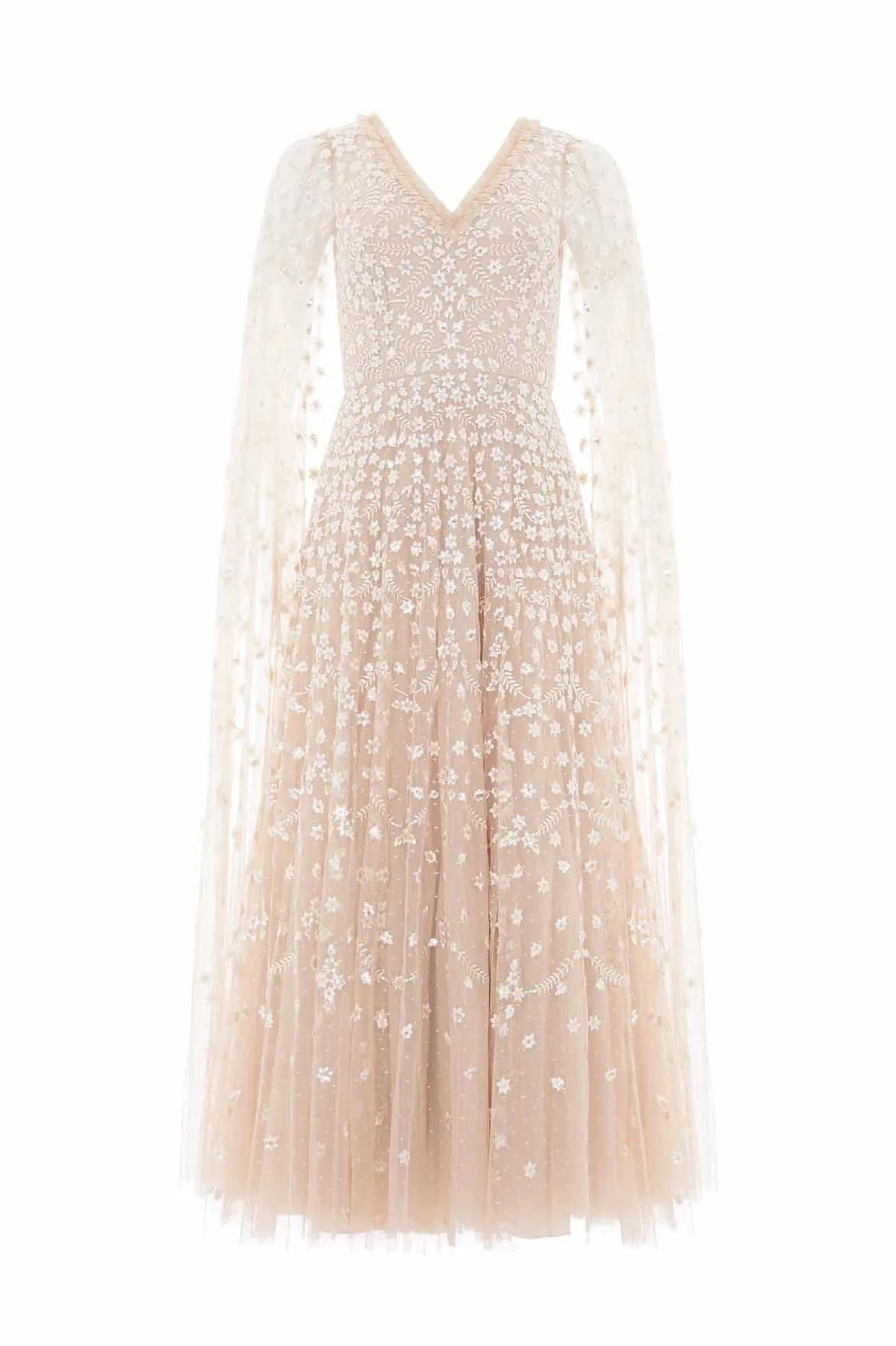Fitted Design Clover Cape Sleeve Ankle Gown