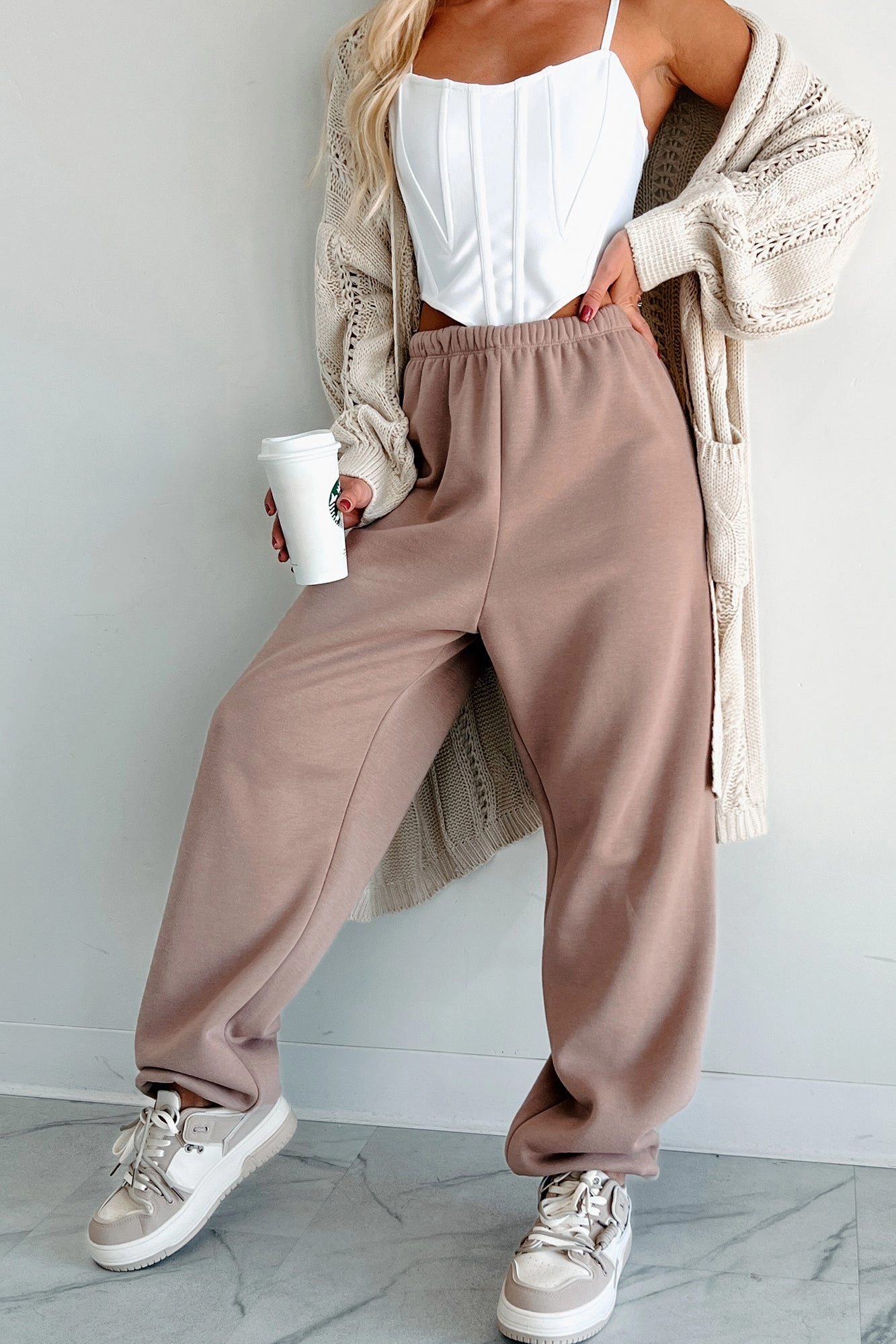 Breathable Weave Fabric Freedom Move Comfort Is Luxury Oversized Jogger Sweatpants (Mocha)