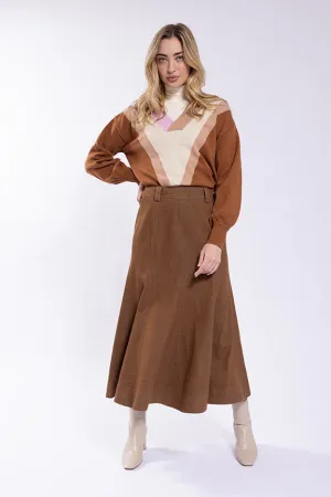 Maple Cliff Chocolate Brown Flair Denim Skirt MC5775C Classic Fit Subtle Details
