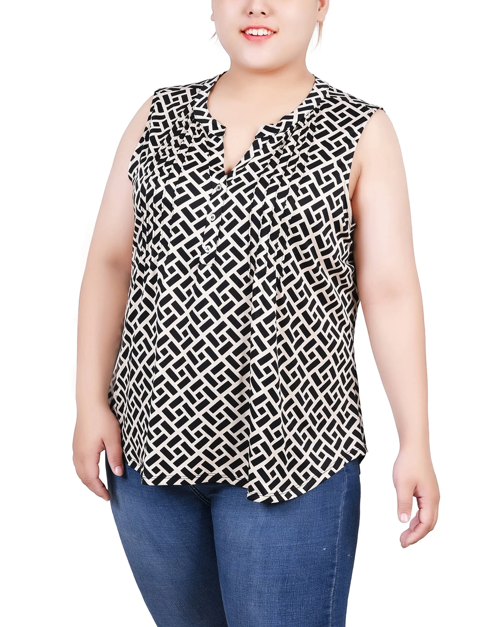 Plus Size Sleeveless Knit Y Neck Top AntiOdor
