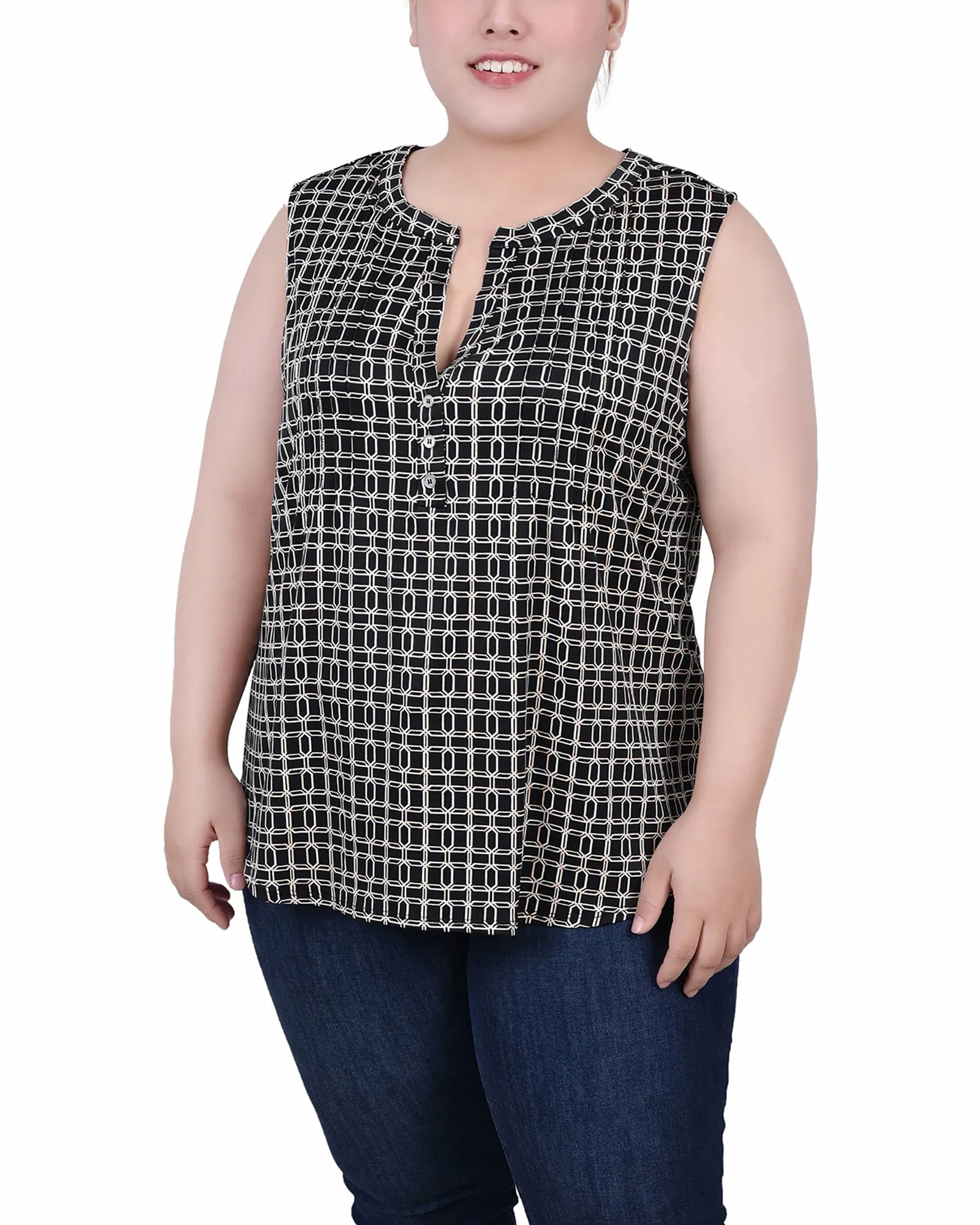Plus Size Sleeveless Knit Y Neck Top HighDurabilityWeave