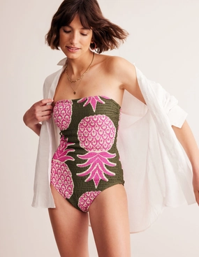 Milos Smocked Bandeau Swimsuit-Winter Moss, Pineapple Pop Casual Comfort