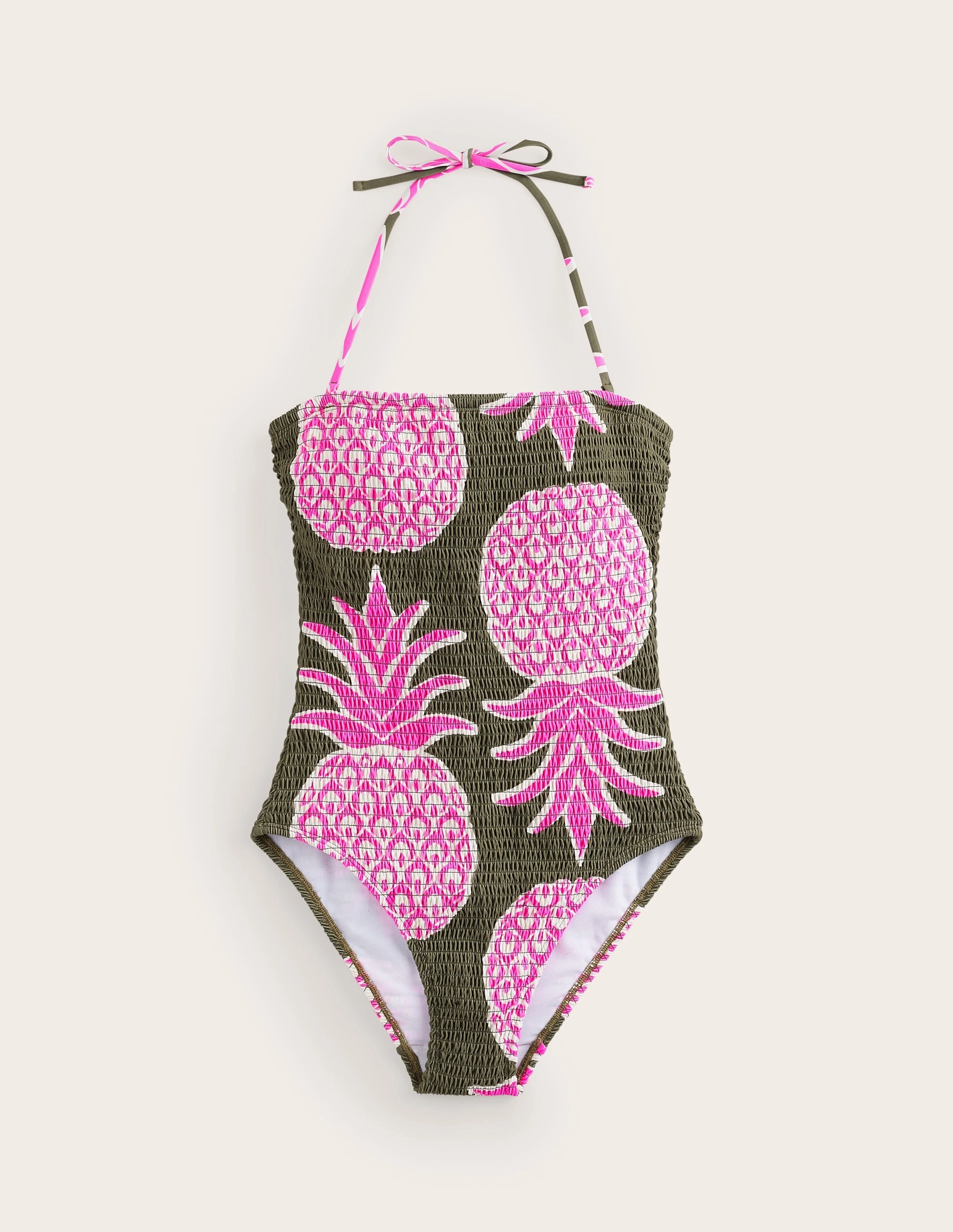 Beach-ready Playful Colors Milos Smocked Bandeau Swimsuit-Winter Moss, Pineapple Pop