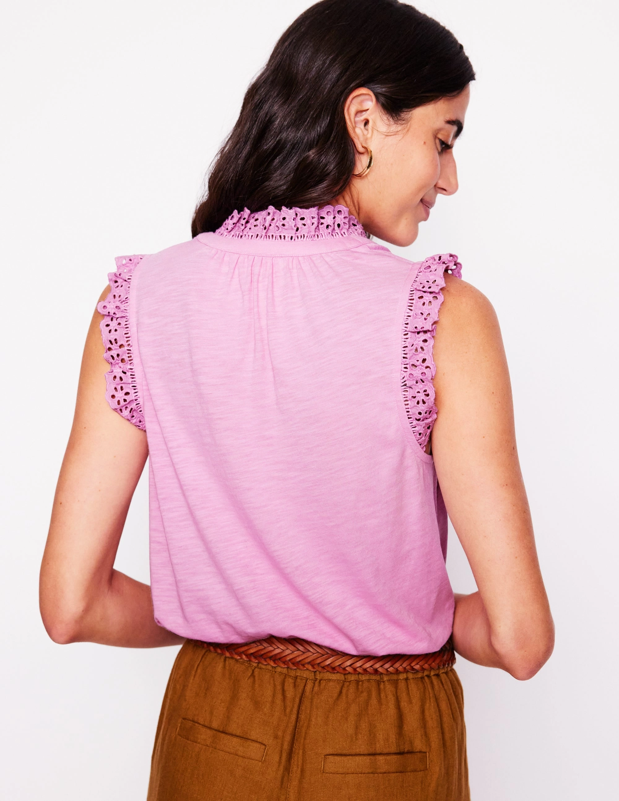 AllPurpose Design Aria Broderie Trim Vest-Soft Lavender