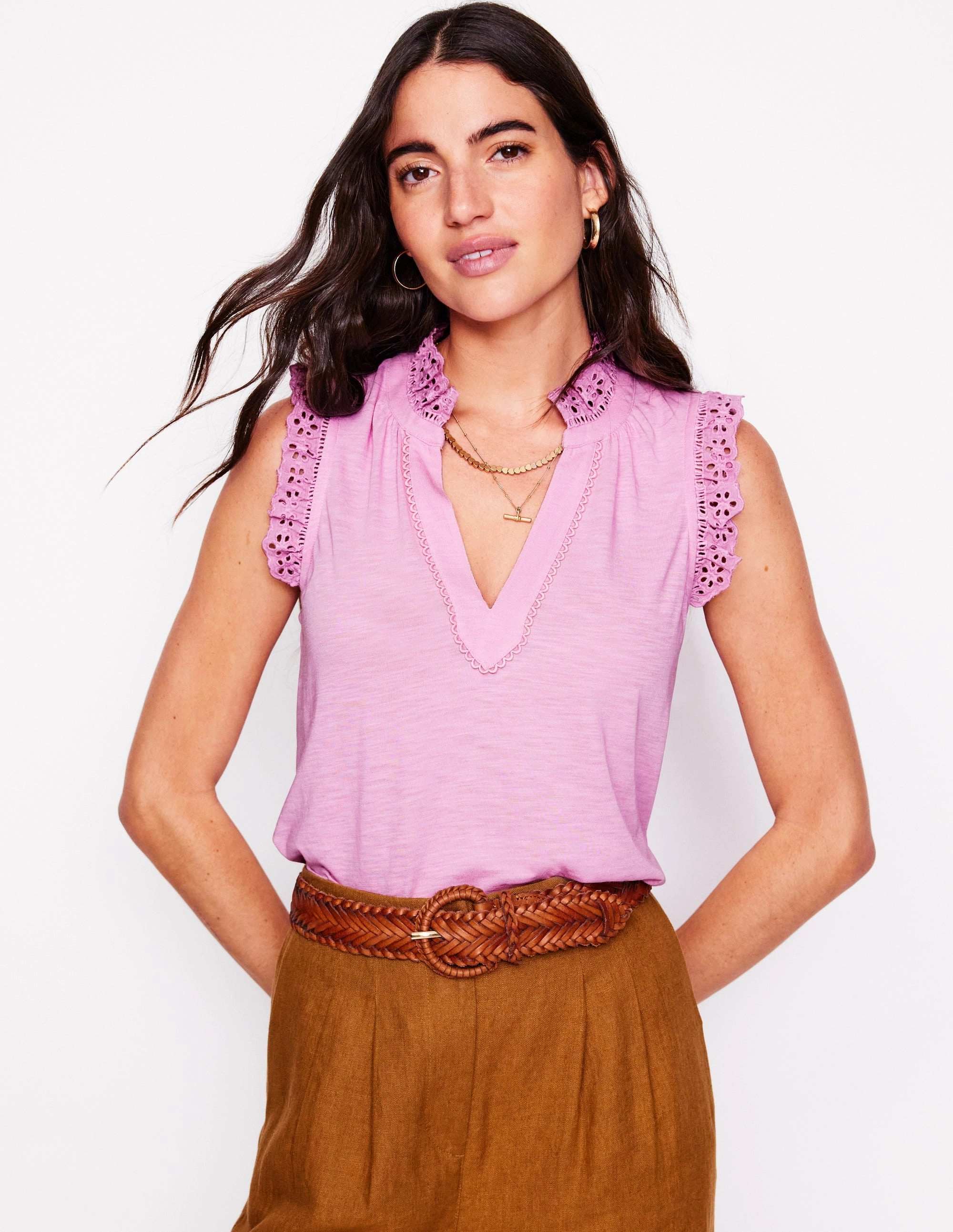 AntiStaticFabric Aria Broderie Trim Vest-Soft Lavender
