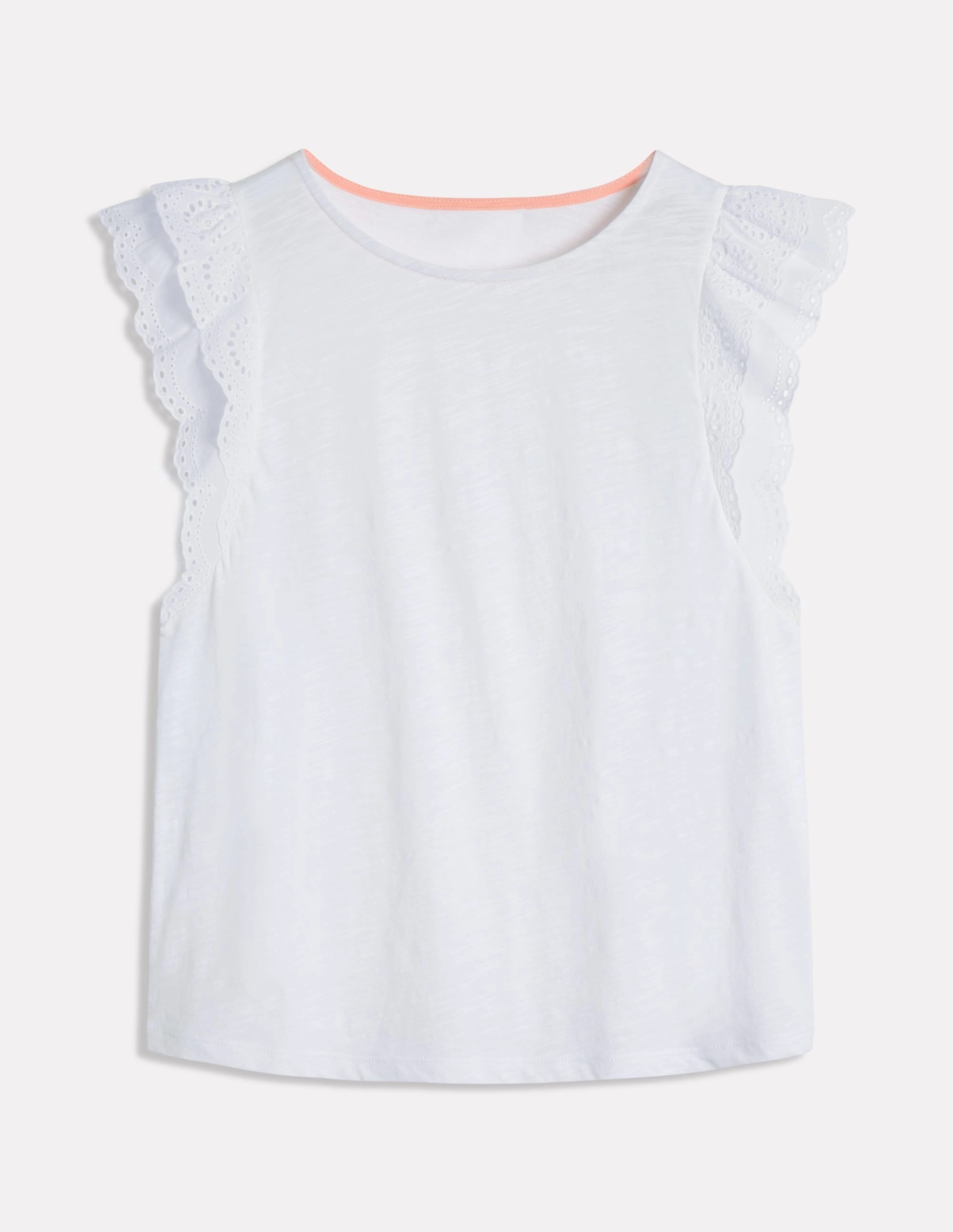 StretchFabric Wrinkle resistant fabric Belle Broderie Sleeve Top-White
