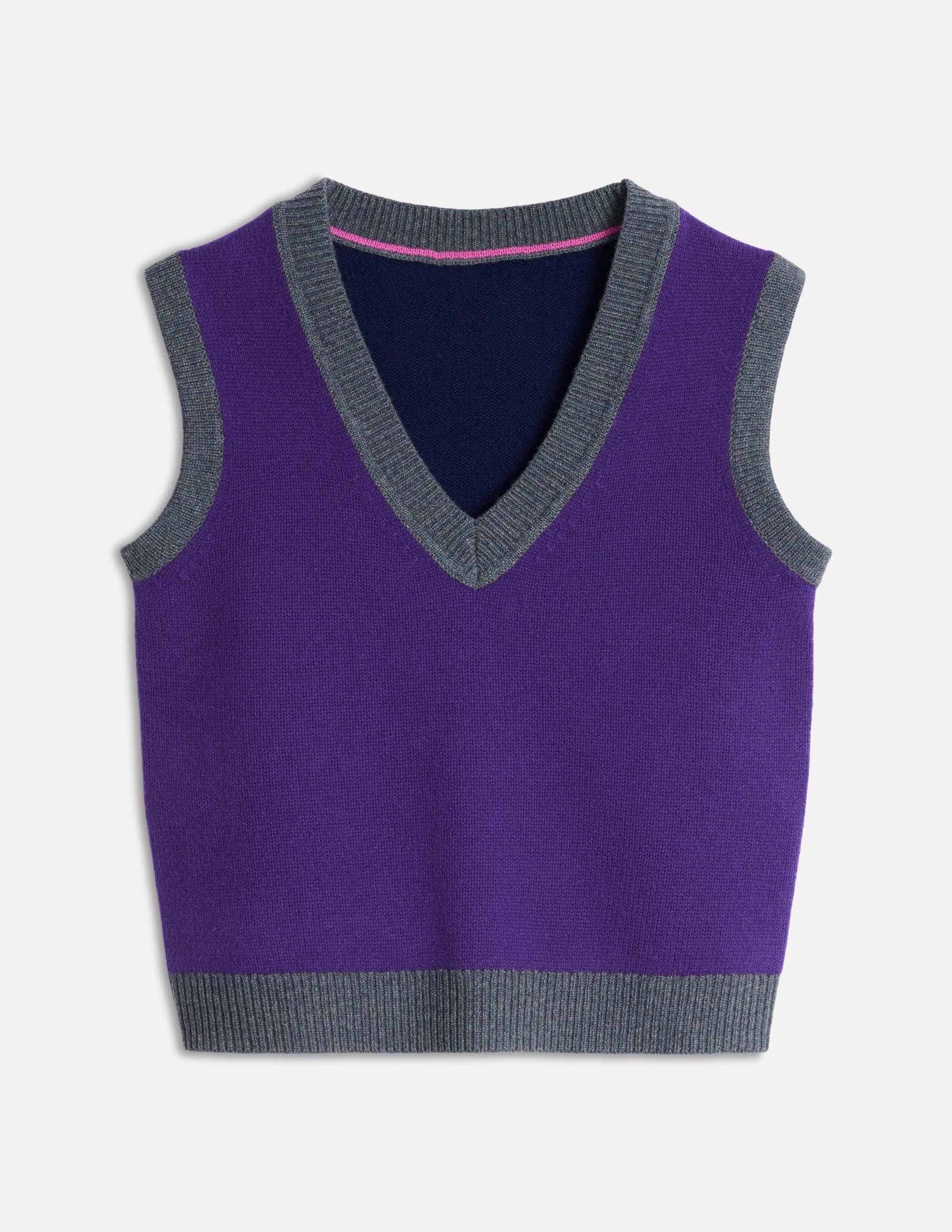 Olivia Merino Tank-Ameythyst Purple, Colourblock Subtle Detail Ribbed Collar Detail