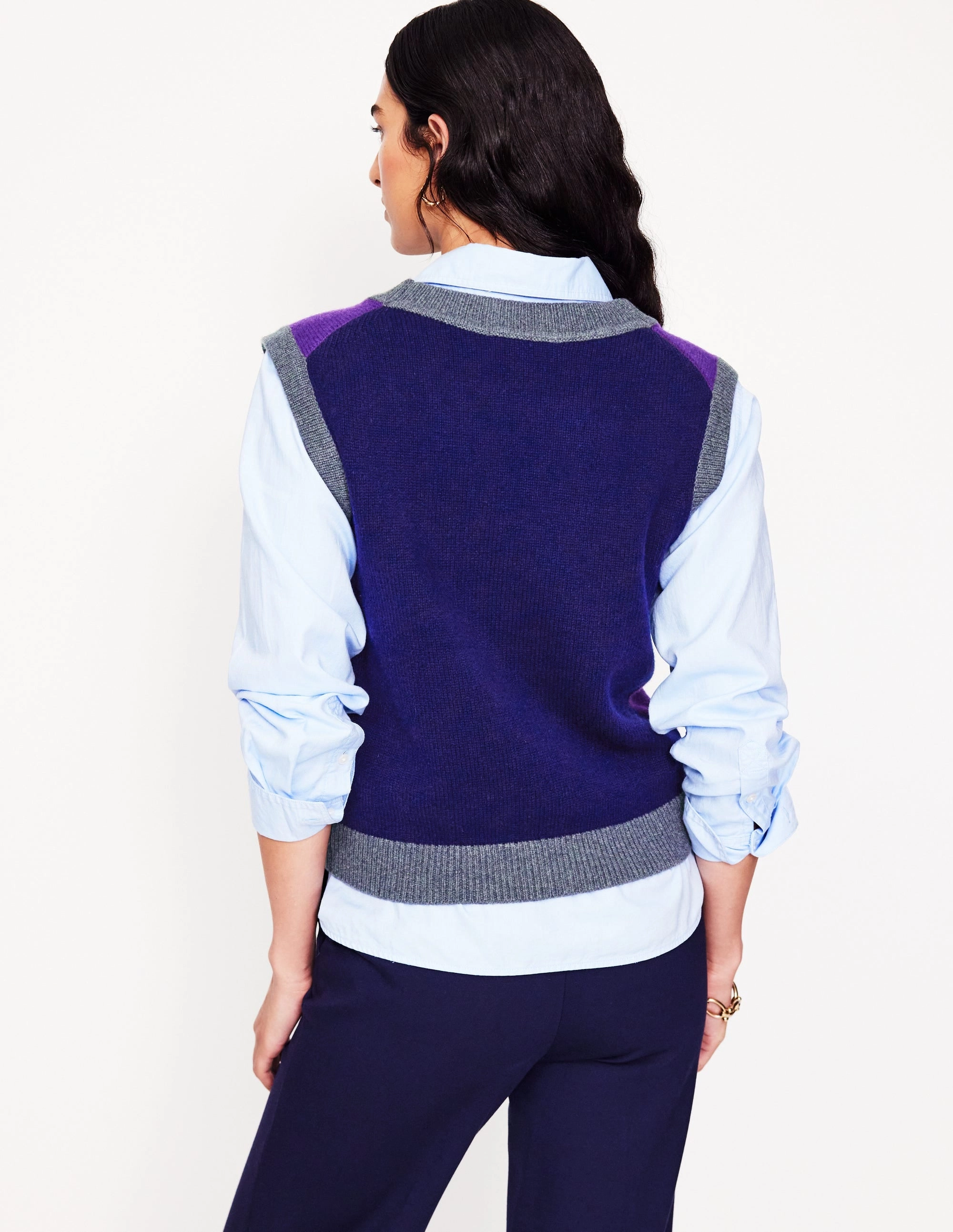 Simple Layered Relaxed Crew Neck Olivia Merino Tank-Ameythyst Purple, Colourblock