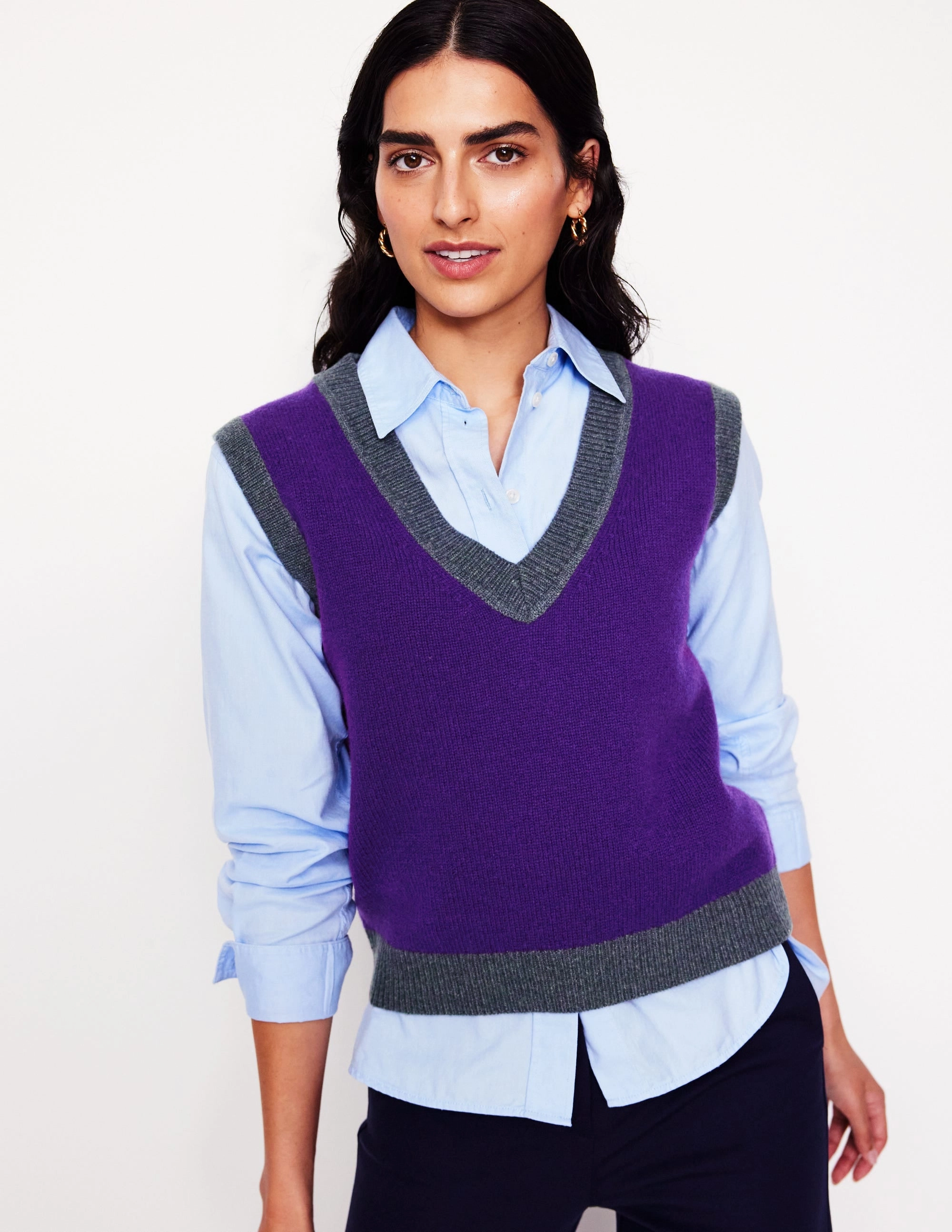 Simple Aesthetic Autumn favorite Olivia Merino Tank-Ameythyst Purple, Colourblock