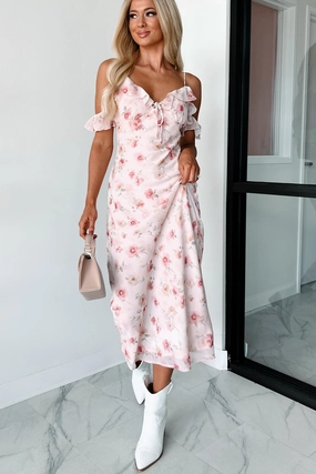 Padded-Bust Undoubtedly Charming Floral Maxi Dress (Pink)