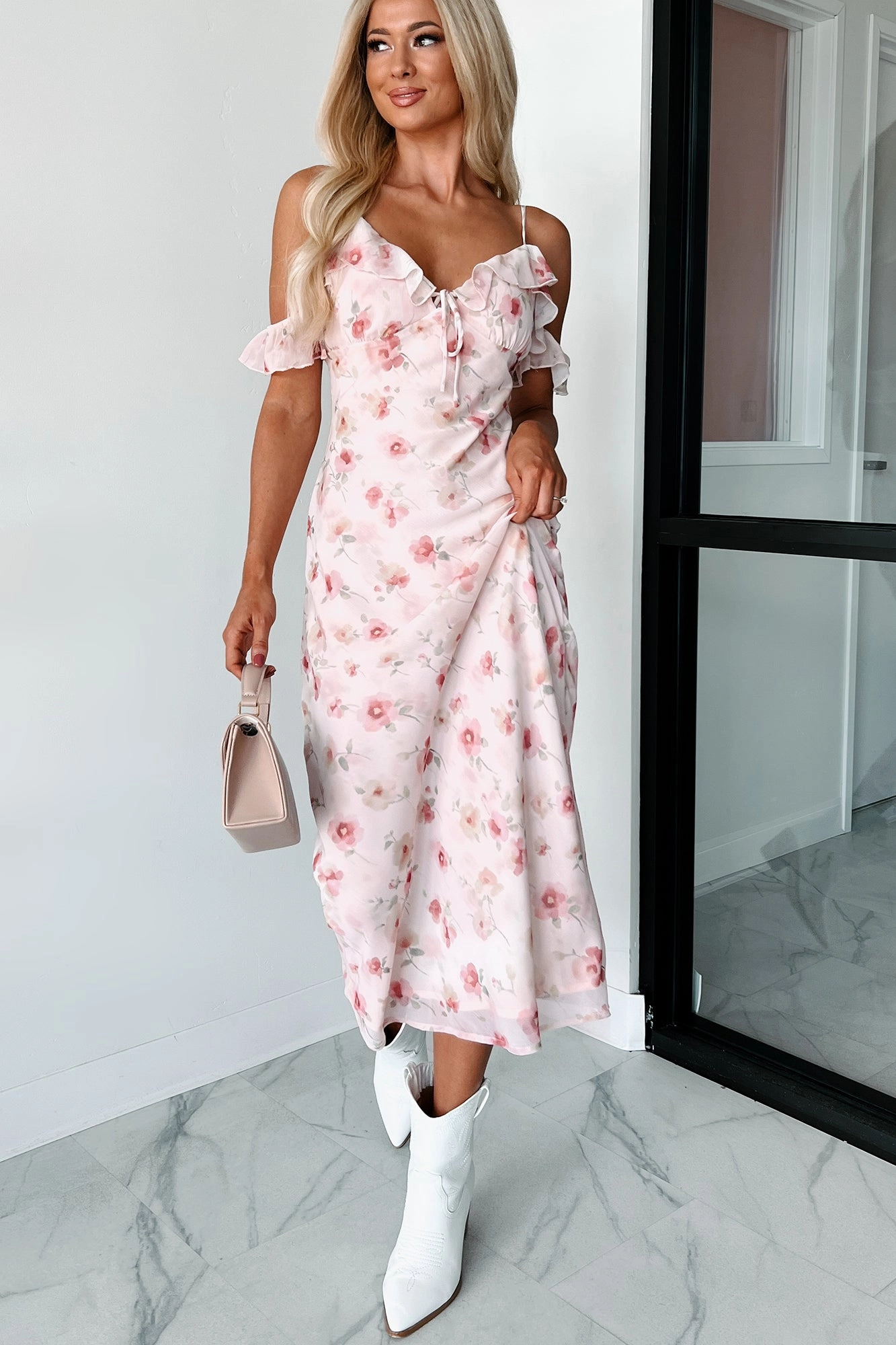 Padded-Bust Undoubtedly Charming Floral Maxi Dress (Pink)