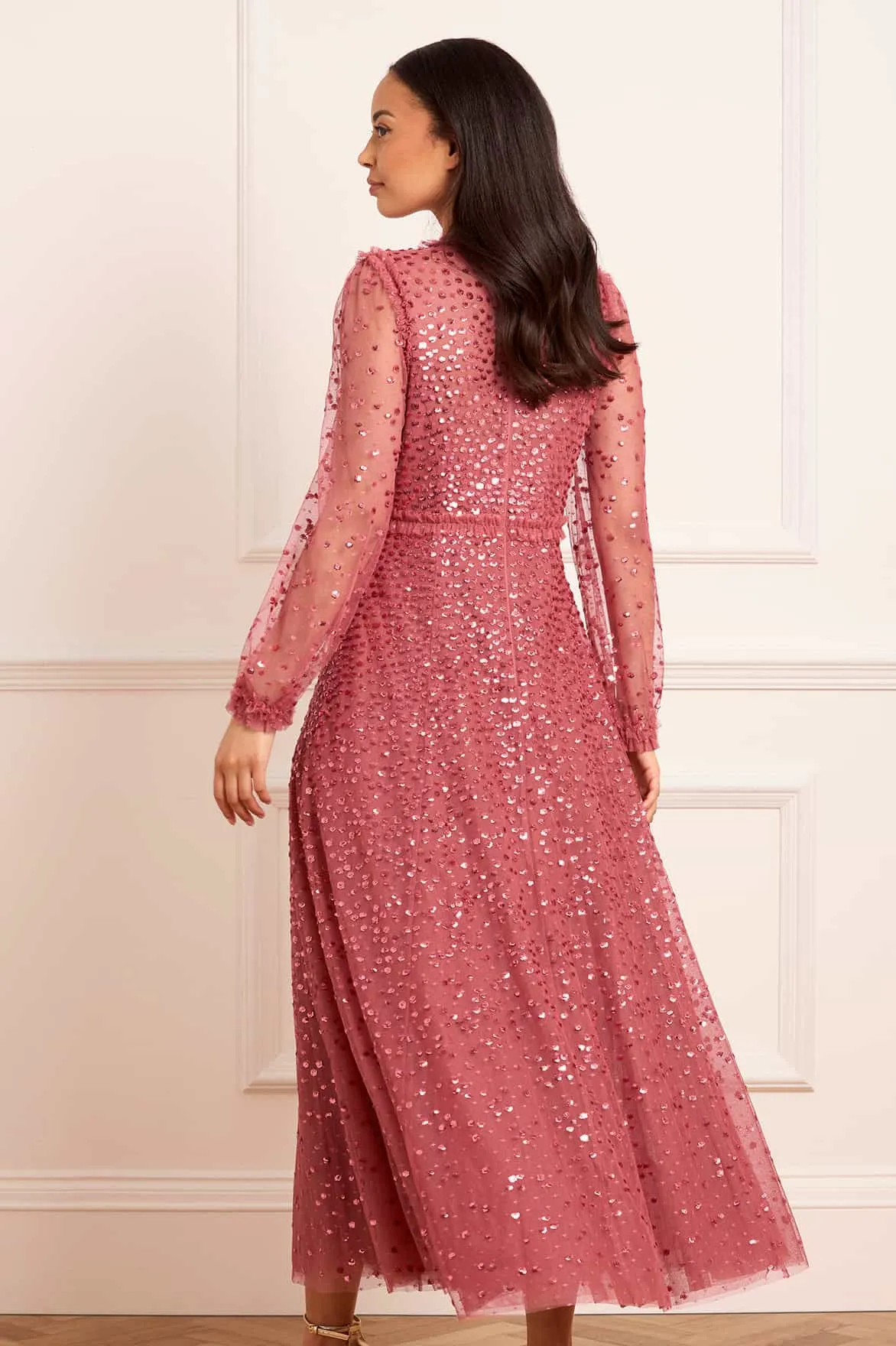 Dappled Sequin Long Sleeve Ankle Gown Cozy and Comfortable Relaxed Fit Design