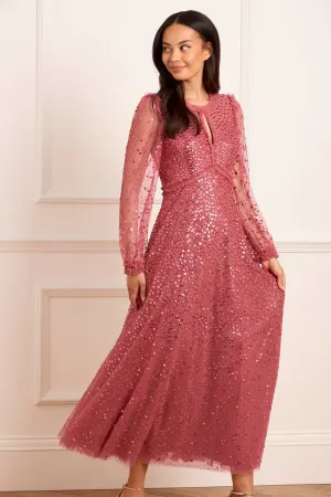 Feminine Fit Upgrade-Option Dappled Sequin Long Sleeve Ankle Gown