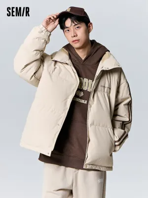 Unisex earth gray green short thick down jacket