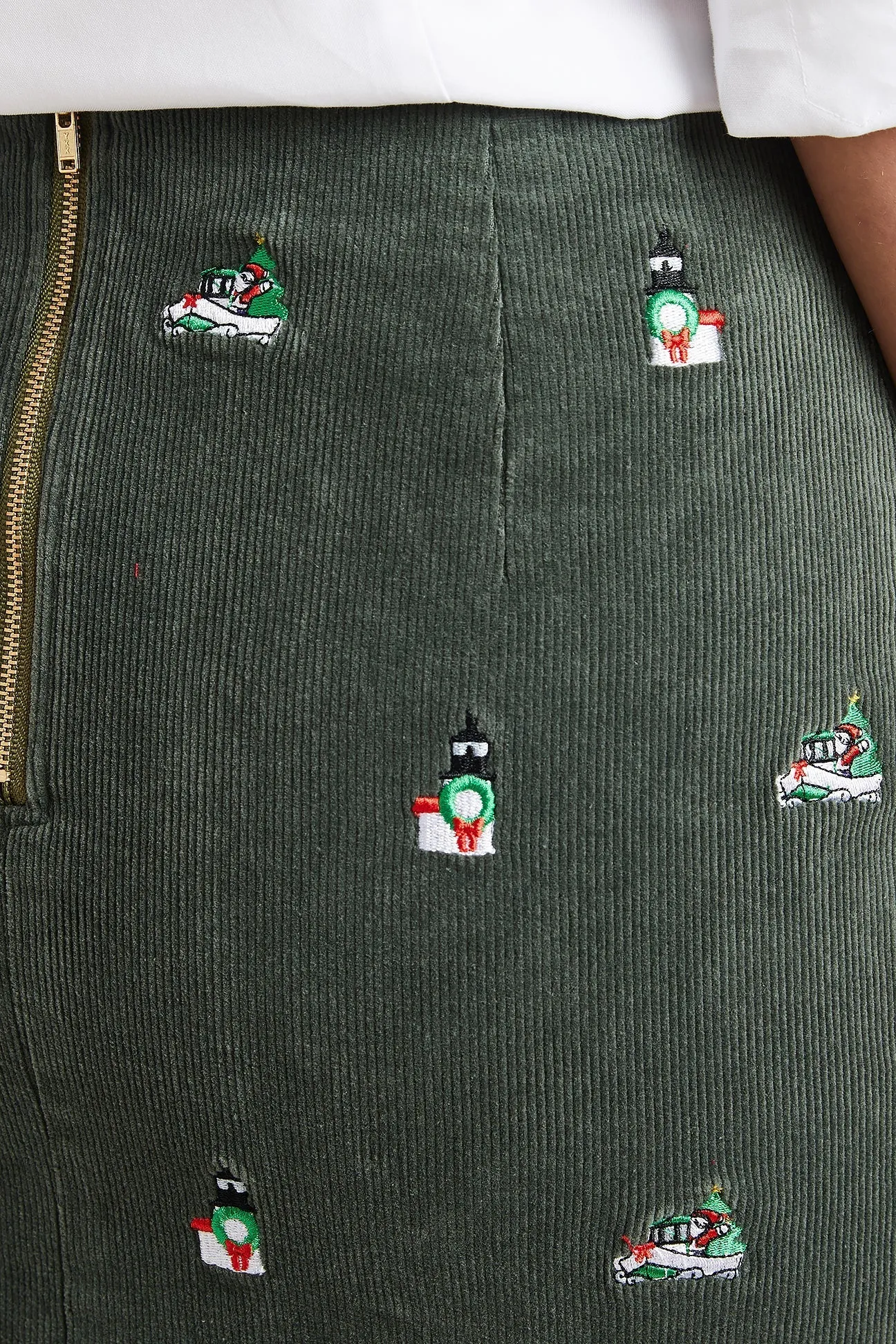 Ali Skirt Corduroy Olive with Santa Boat & Lighthouse Bold Waistband