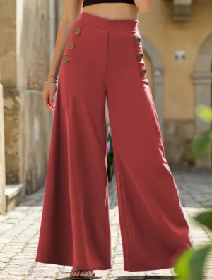 Neutral Fit Rubberized grip Button elastic high waist wide leg pants