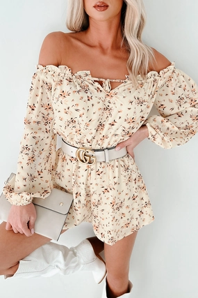 Unwind And Let Go Floral Off The Shoulder Romper (Butter) Urban Favorite Easy Tones