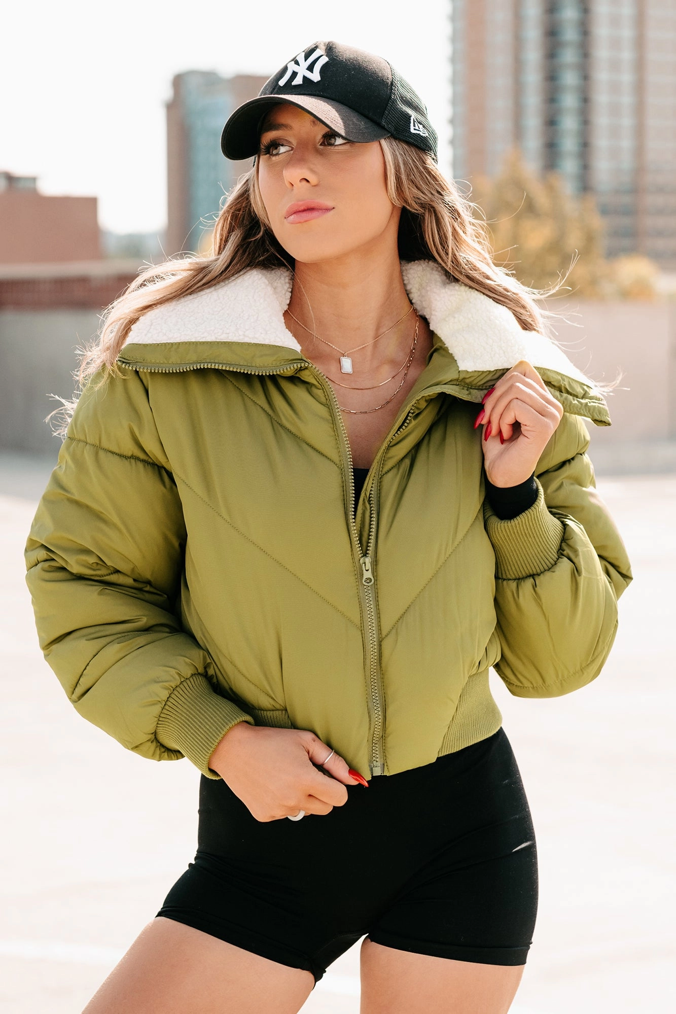 Up To Snow Good Quilted Puff Jacket (Olive) Ventilated Back Cheap Nice