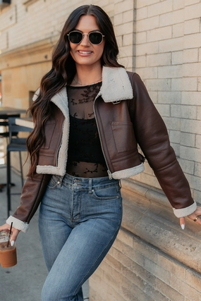 Urban Chill Faux Leather Sherpa Lined Jacket (Brown/Beige) Cap Construct