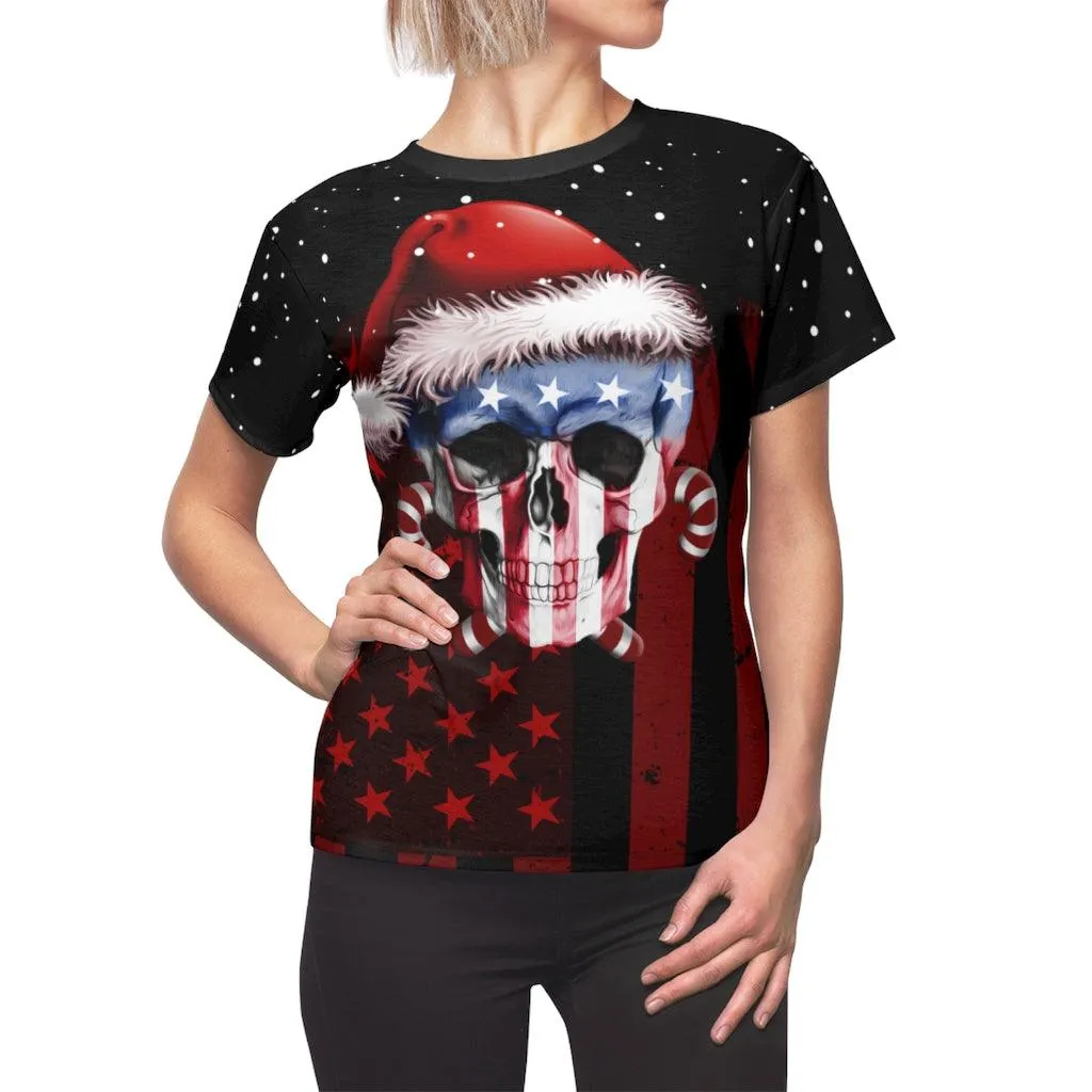 US Flag Skull All Over Print T-shirt For Women