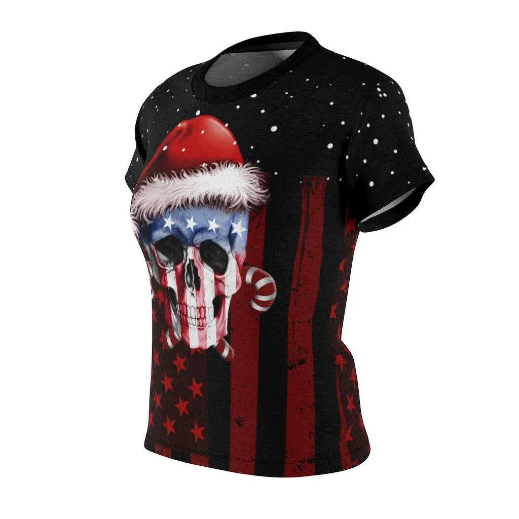 US Flag Skull All Over Print T-shirt For Women