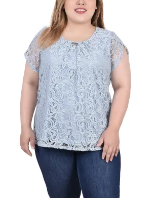 Plus Size Lace Petal Sleeve Top MultiPanelConstruction anti static coating