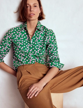 Reinforced Seam Technique Sienna Cotton Shirt-Highland Green, Heart Cascade