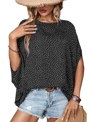 DOLMAN SLEEVE POLKA DOT CHIFFON BLOUSE Soft Brushed Finish Laser Cut Edges