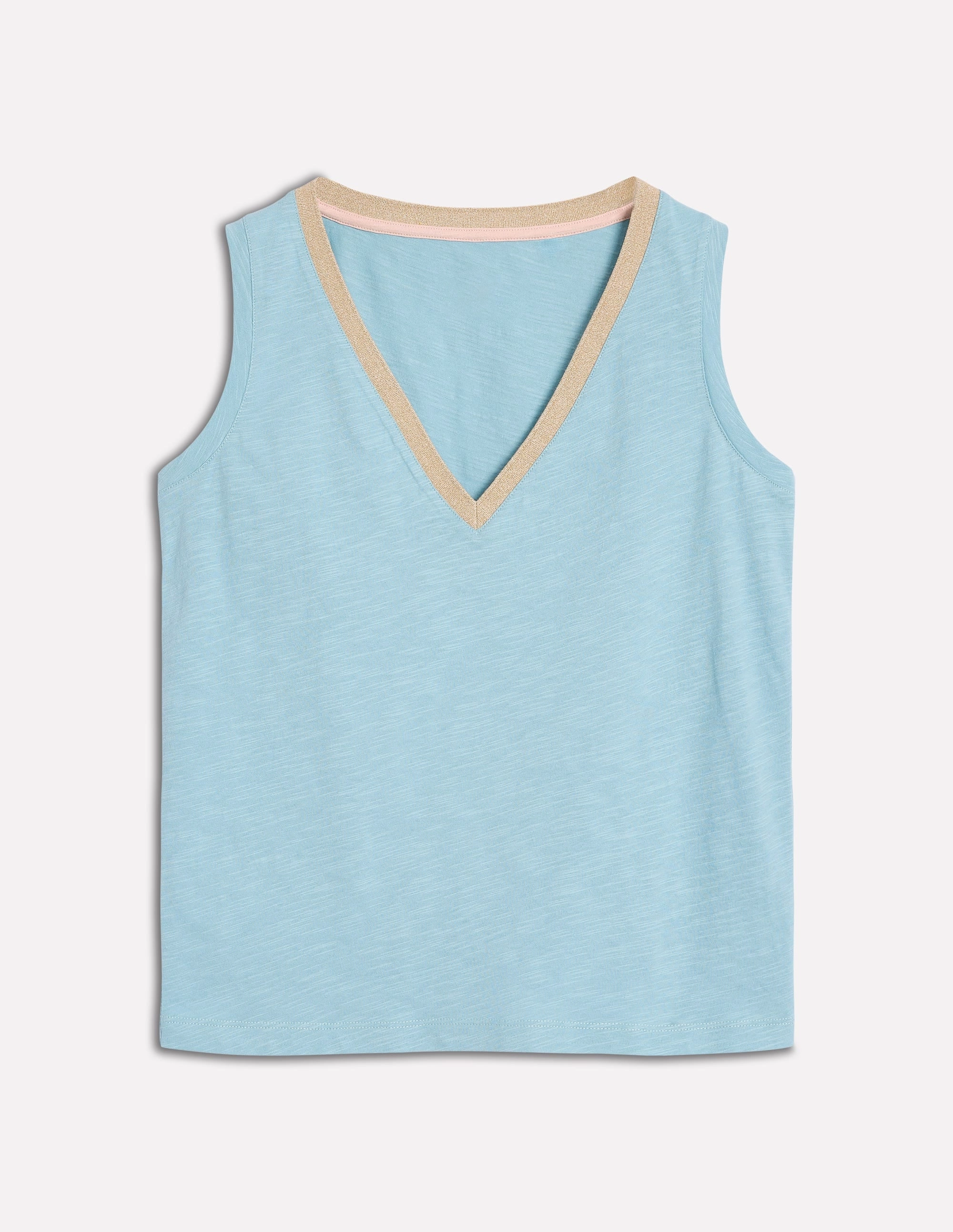 Activewear Top UVProtectionCoating Metallic Trim V Neck Vest-Soft Blue