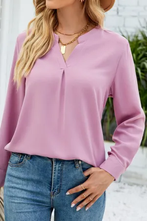 OrganicCotton LowProfileSeams V NECK BUTTON CUFF BUSINESS OFFICE WORK BLOUSE