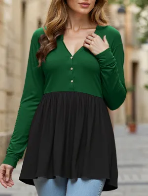 V-Neck Button-Down Tunic Loose Tee NoTagLabel
