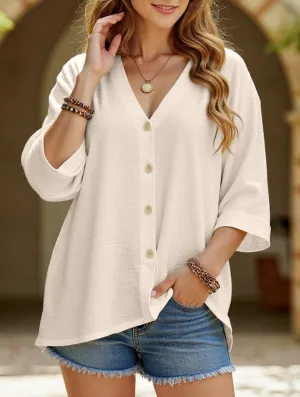 MeshPanel V-Neck Button T-Shirt Cardigan Top