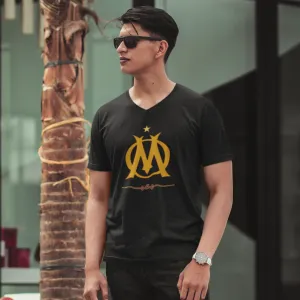V Neck Cotton T Shirt with Stylized Om Graphics Print D66