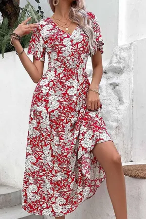 V NECK FLORAL PATTERN LONG DRESS Profile Enhancer