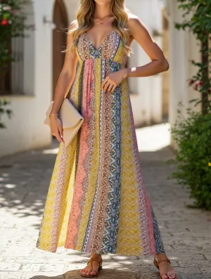High-Neck V-Neck Halter Printed Dress ??Chic Summer Essential