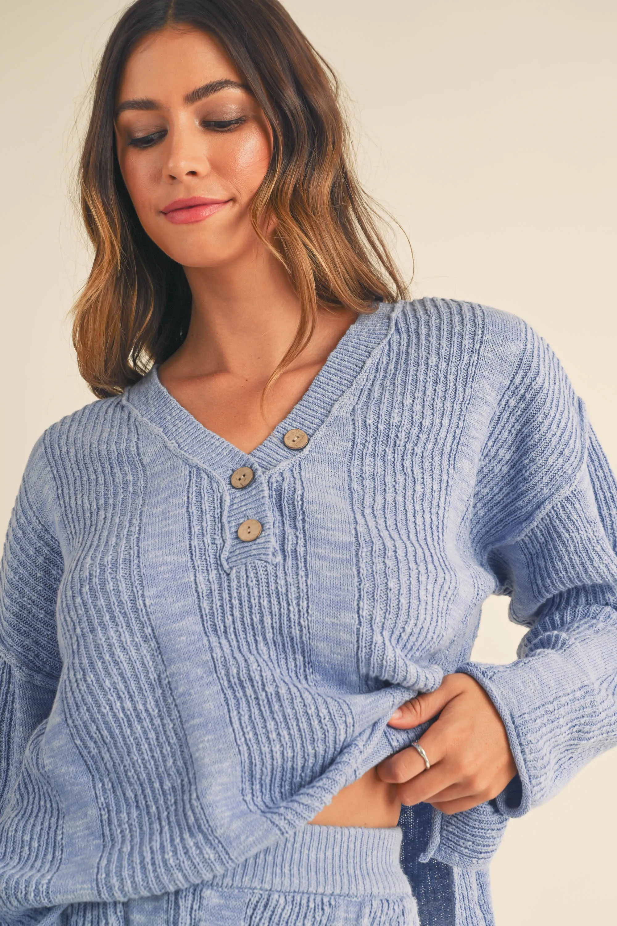 V NECK KNIT SET