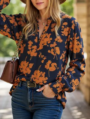 RibbedTrims Low Profile Seaming V-neck printed shirt