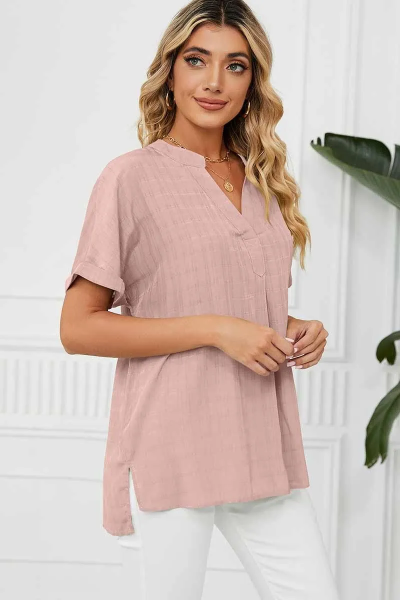 AllDay Comfort V NECK ROLL UP SHORT SLEEVES LOOSE FIT SHIRTS