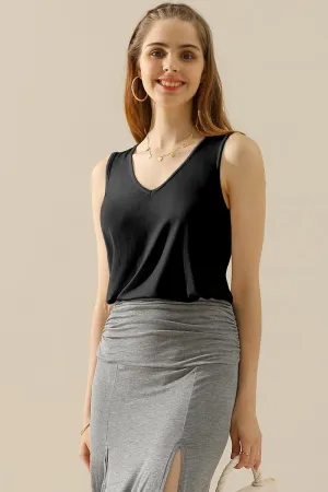 V NECK WIDE SLEEVELESS SOLID TEE SHIRTS TOPS ReinforcedArmholes ConvertibleCollarSystem