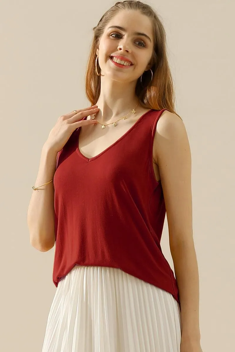 Snag Proof Weave Earthy Tone Colorways V NECK WIDE SLEEVELESS SOLID TEE SHIRTS TOPS