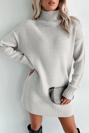 Vail Vibes Zenana Sweater Dress (Bone) Low Profile Seaming SeamlessKnitConstruction