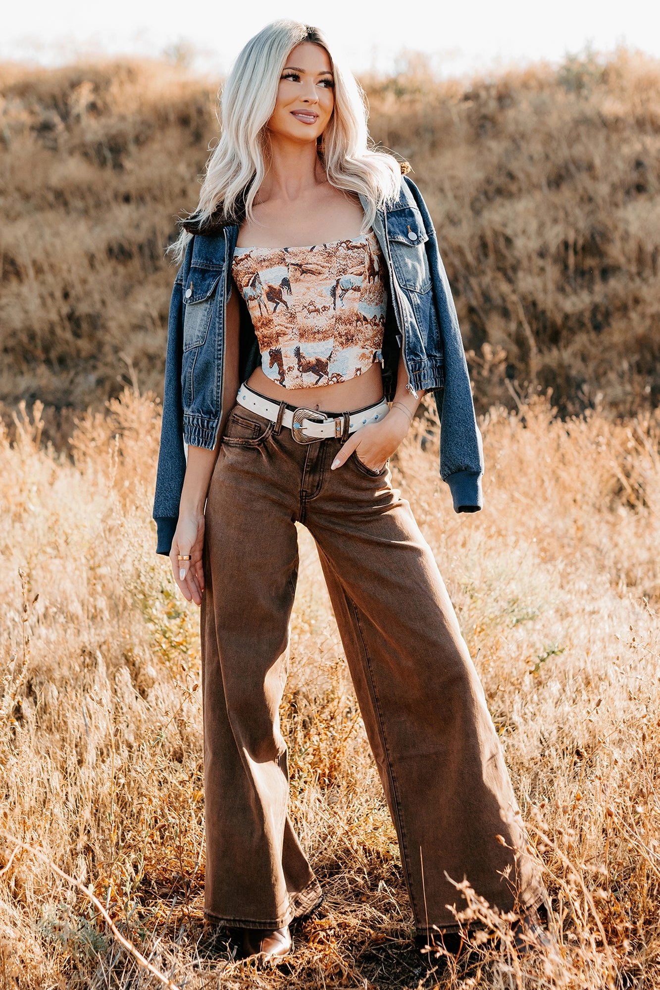 Valencia High Rise Wide Leg Mica Denim Jeans (Antique Bronze) ribbed texture Soft Inner Lining