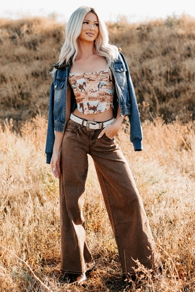 Valencia High Rise Wide Leg Mica Denim Jeans (Antique Bronze) Bound Seam Finish