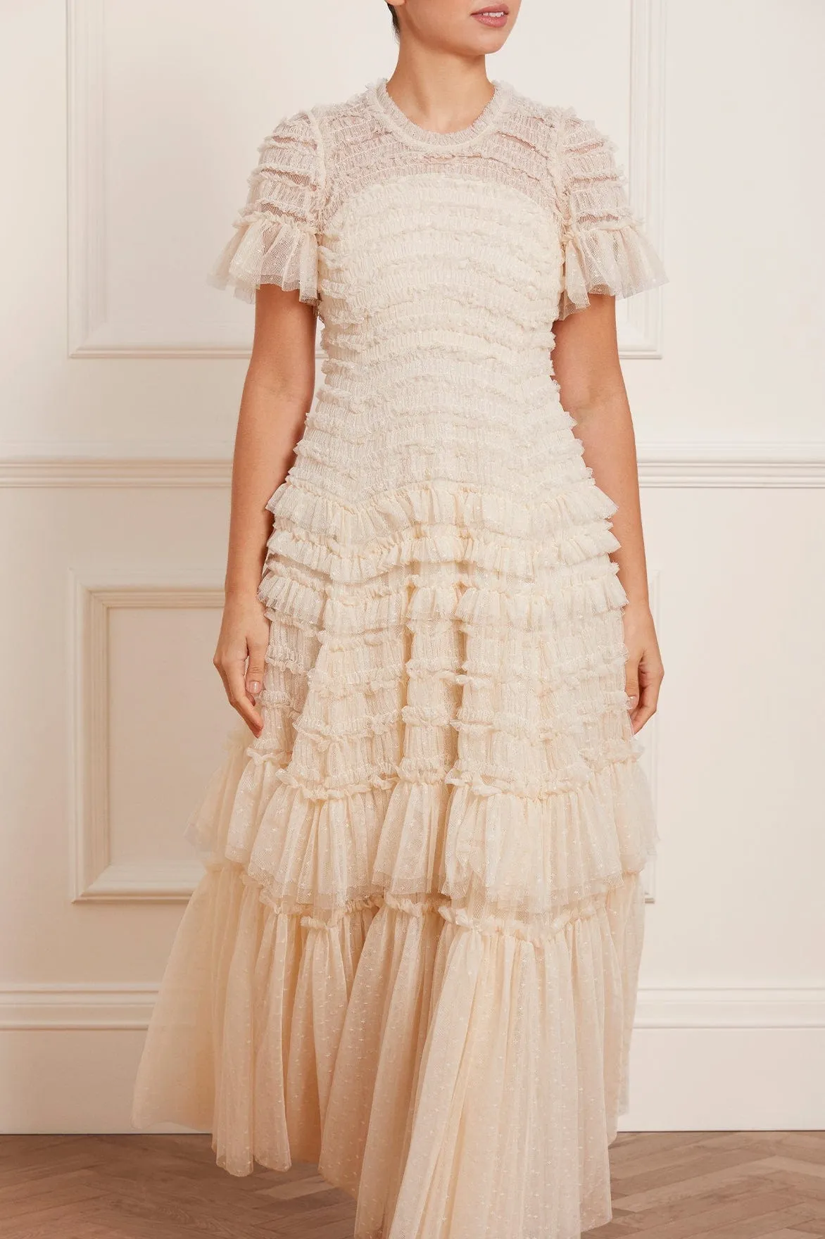 Art Inspired Mixed Fabric Valentine Ruffle Gown