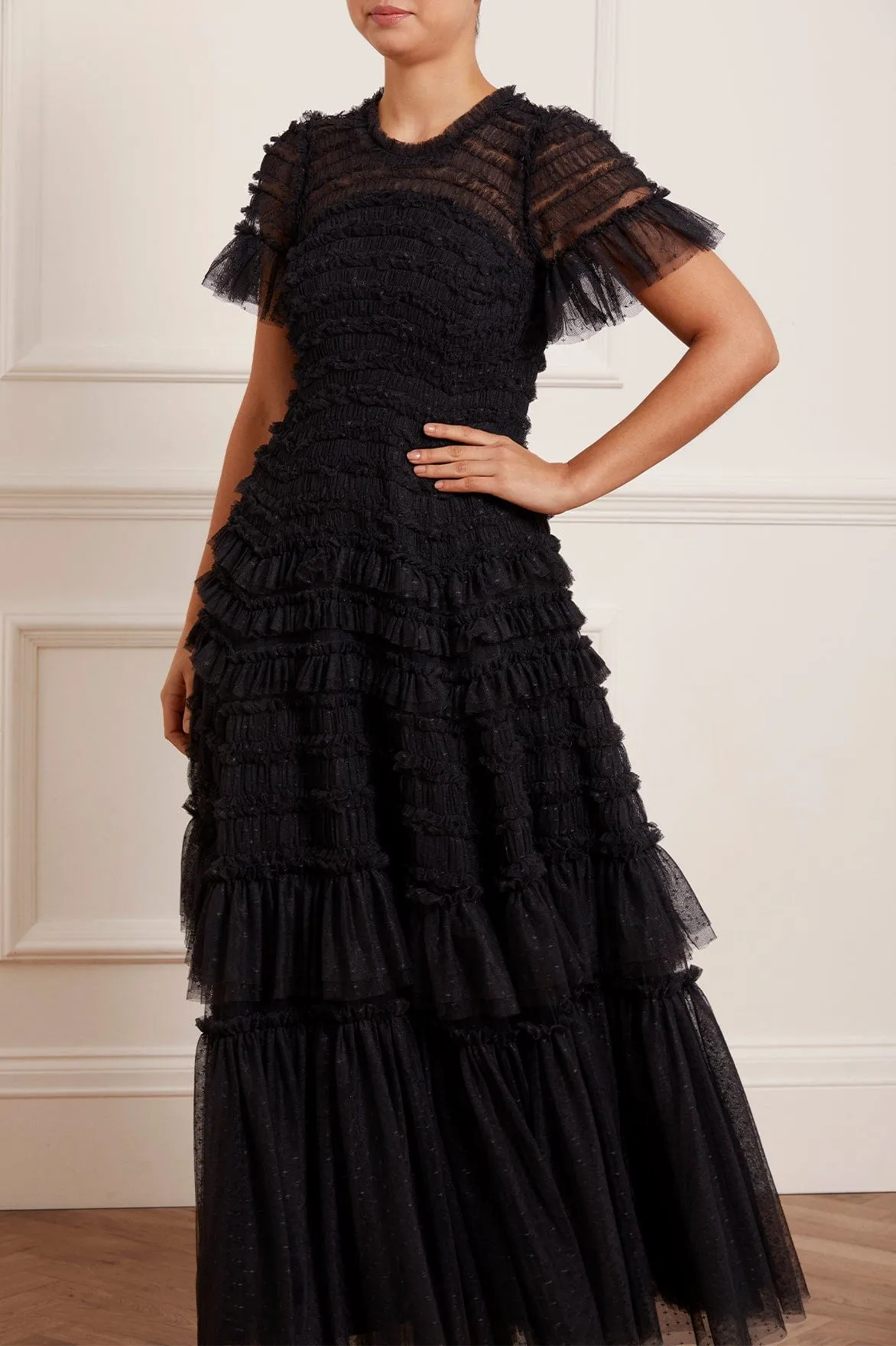 Elegant Detail Unique Cut Valentine Ruffle Gown