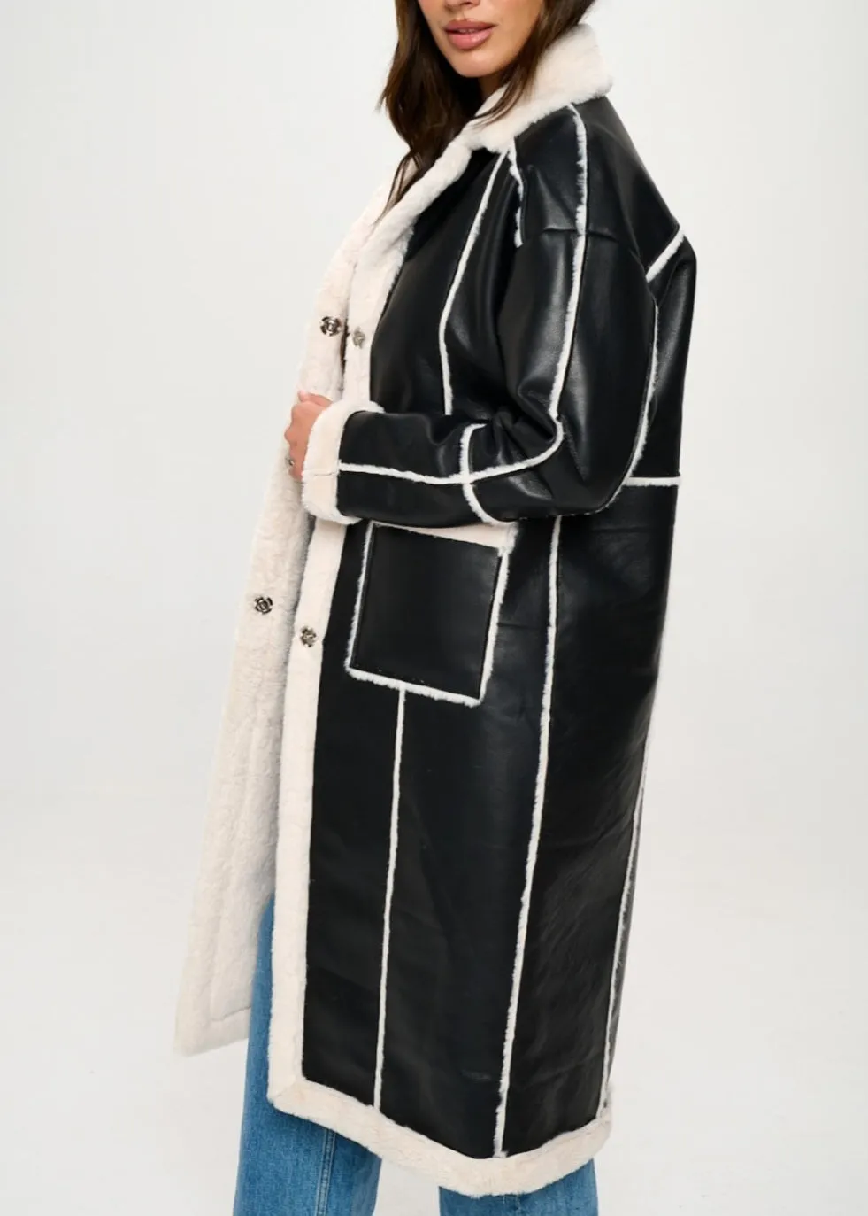 Vegan Leather and Fur Coat