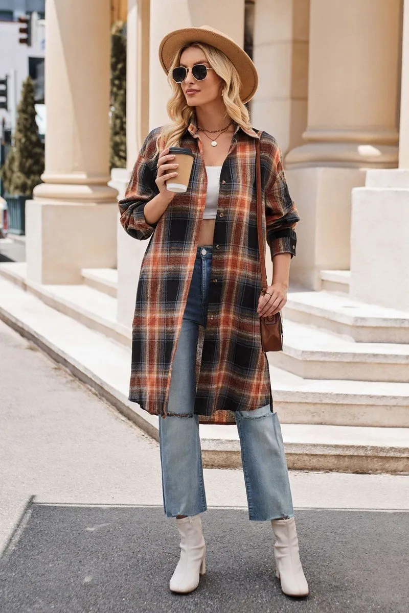 ThermalRegulationLayer WOMEN CLASSIC PLAID PATTERN LONG LENGTH SHACKET