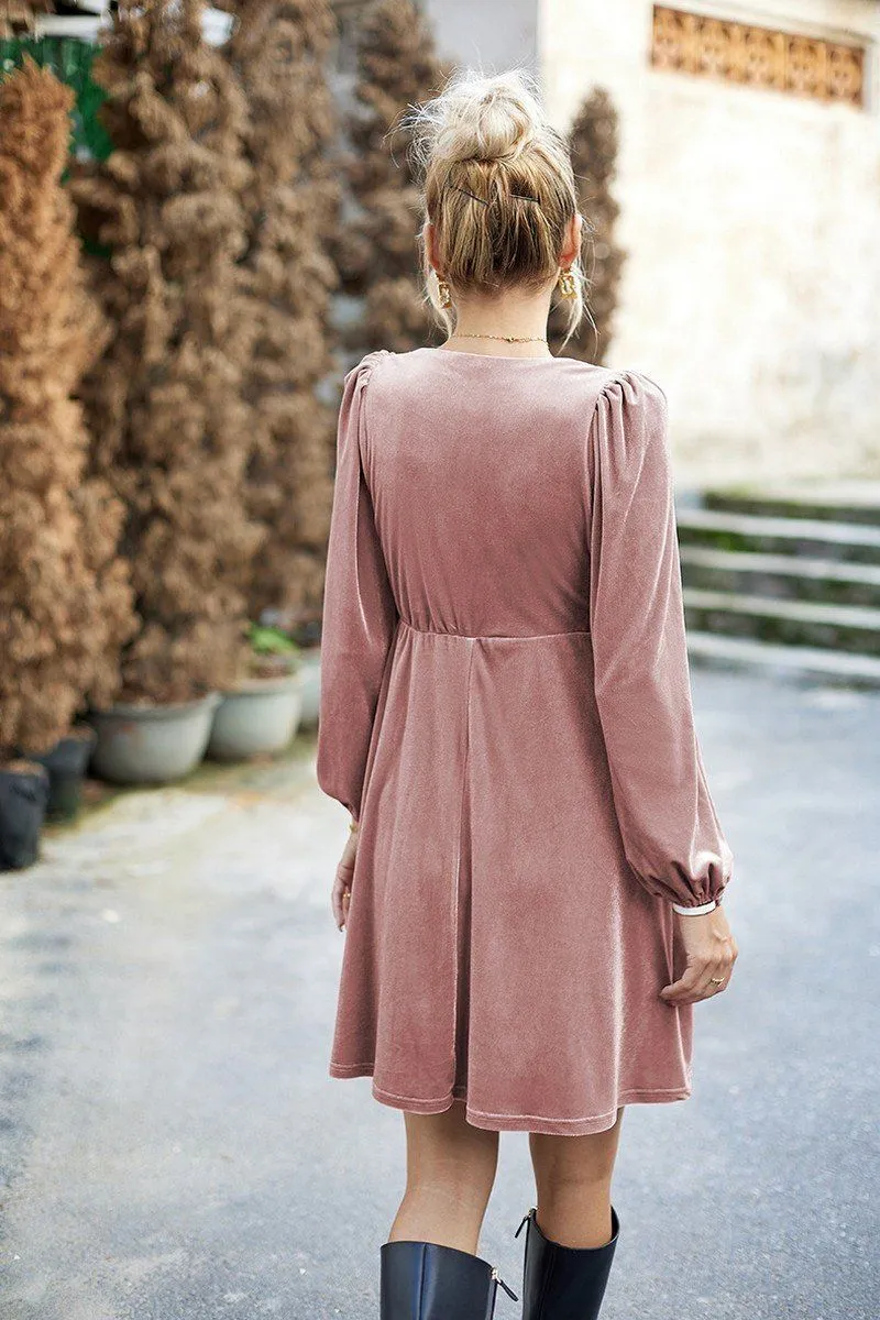 Comfortable Fashion VELVET SQUARE NECK FLUTTER PUFF SLEEVE DRESS