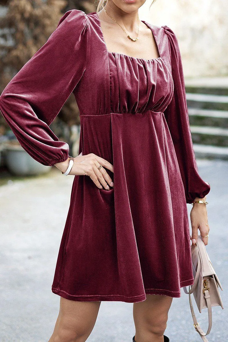 Care-Instructions-Included Breath Ease VELVET SQUARE NECK FLUTTER PUFF SLEEVE DRESS