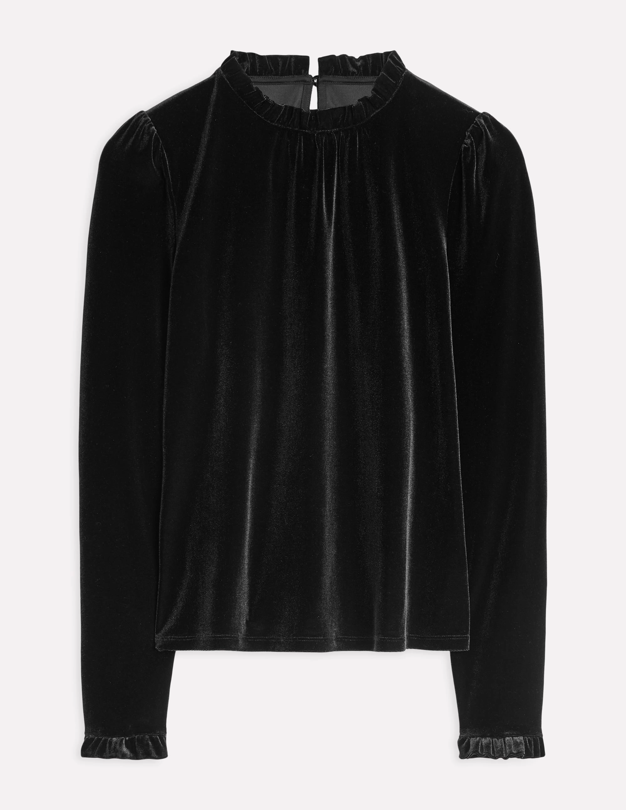 Velvet Frill Neck Top-Black Thermal Regulating Design
